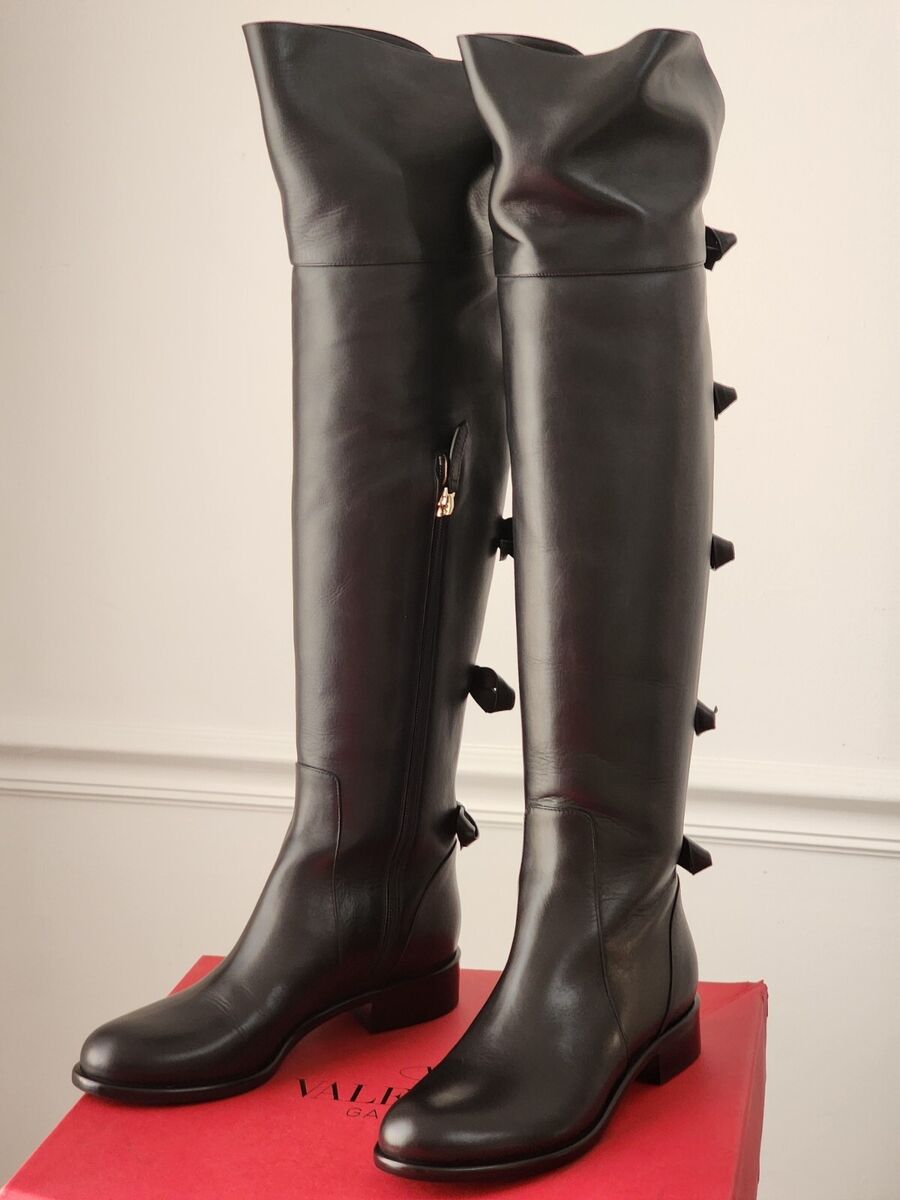 VALENTINO GARAVANI 36/6 BLACK LEATHER BOOTS 'N BOWS FOR VALENTINO GARAVANI 36/6 BLACK LEATHER BOOTS 'N BOWS FOR
