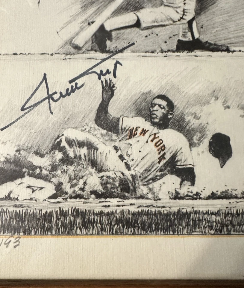 1991 Willie Mays autographed 12x15 lithograph artist james m amore COA - Image 4 of 4