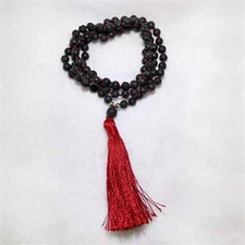 Natural 6mm Volcanic Stone 108 Bead Tassel Knotted Mala Necklace Crystal