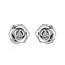 Sterling Silver CZ Stone Flower Stud Earrings Jewelry Gift For Women