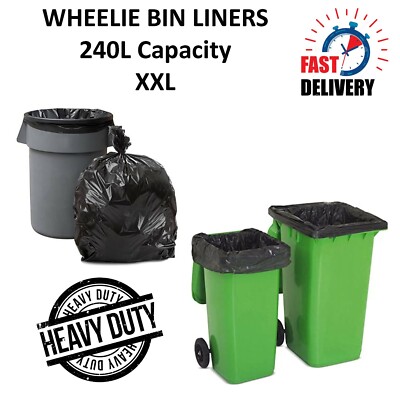 Premium Qualität Schwarz Schwerlast Wheelie Müllsäcke Stark 240L Müllsäcke