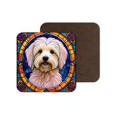 Cute Havanese Dog Puppy Stained Glass Square Coaster Tea Coffee Present Gift