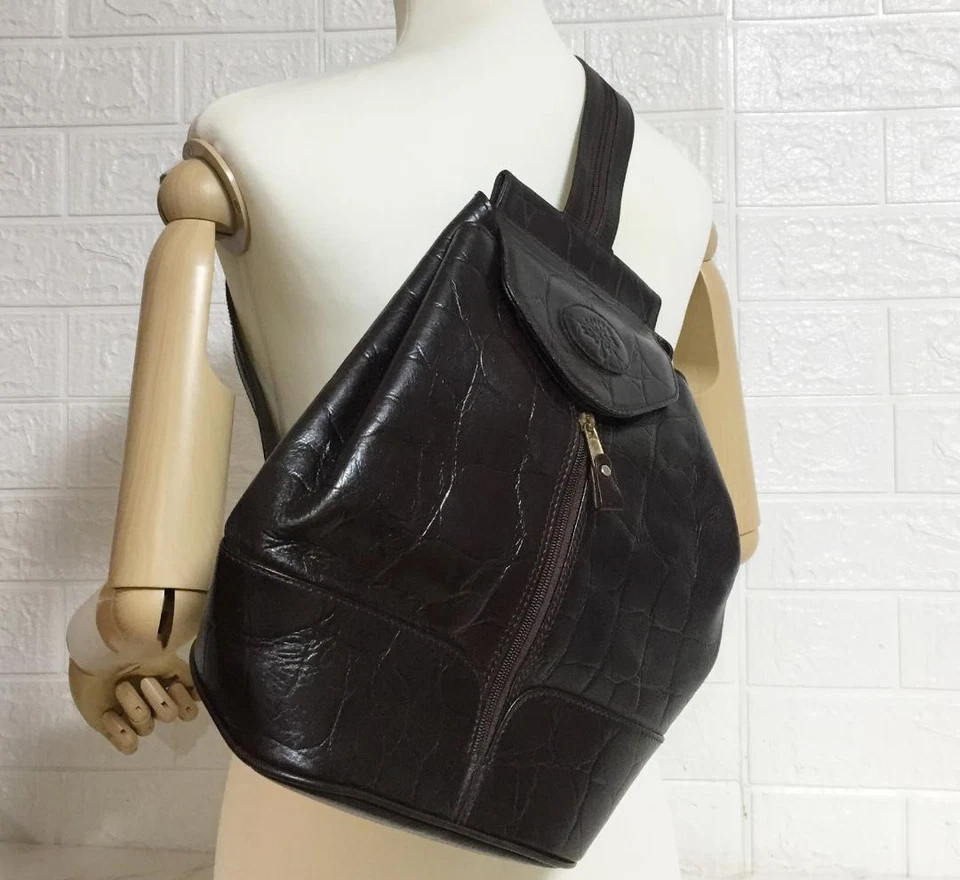 Auténtico bolso mochila de hombro Mulberry de cuero genuino de 2 vías marrón oscuro Foto 2 de 4