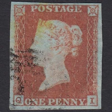 Z41_21 GB QV 1841 1d RED-BROWN PLATE 107 SG8-B1(1) QI FU 4M YELLOW CANCEL?