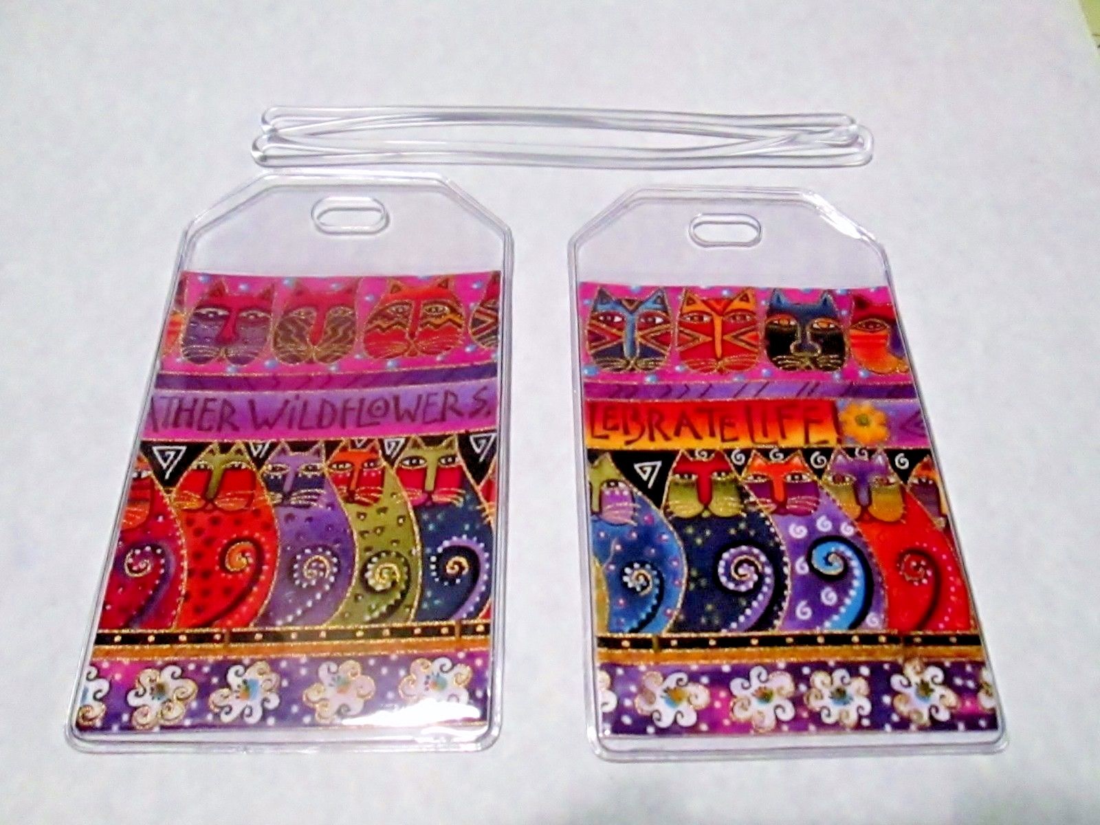 Laurel Burch Rare Embracing Horses fabric PVC Luggage Tags PAIR Cowgirl Gift