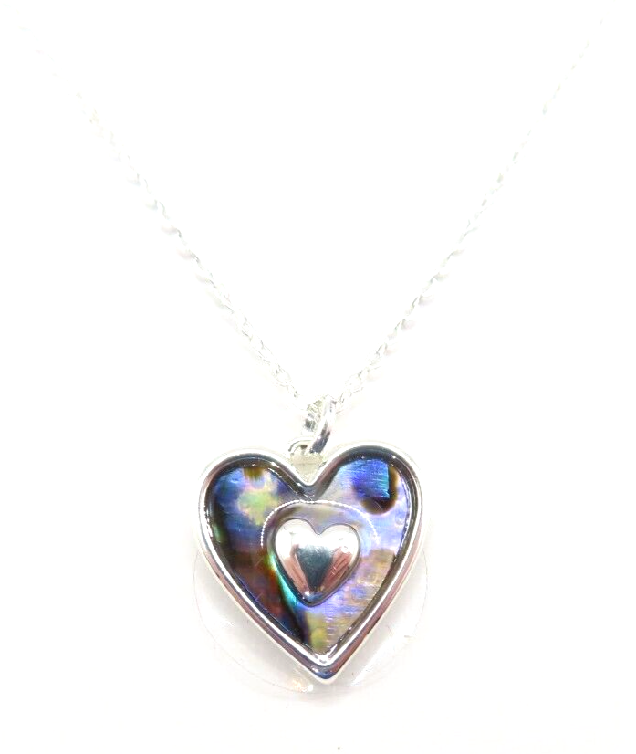 Paua Shell Heart Pendant on a Silver Plated Necklace 44 CM Ladies Jewellery