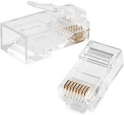Pack Of 10 RJ45 CAT5e Ethernet Connector 8 Modular Plug For Round Stranded Cable