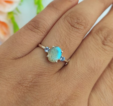 Natural Blue Labradorite Oval Cut 925 Sterling Silver Ring Birthday Gift For Her