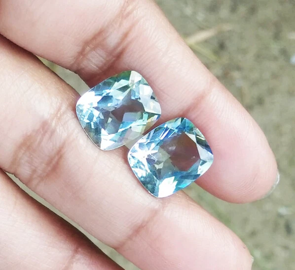 11x9mm. COJÍN VERDE AZULADO PARAIBA PIEDRAS PRECIOSAS SUELTAS_2 piezas Par Foto 4 de 4