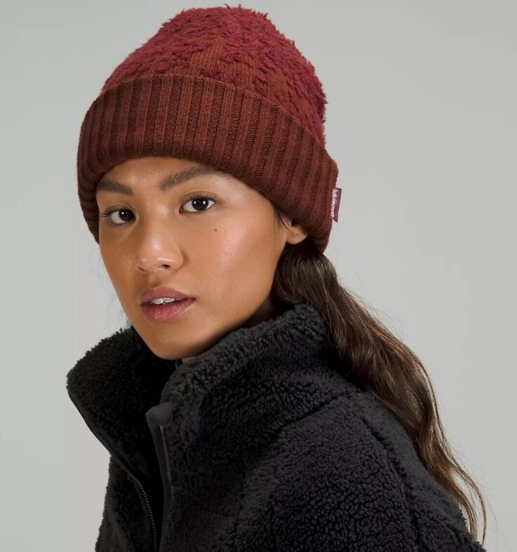 Lululemon Hat Ombre Knit Textured Beanie One Size Maroon Red
