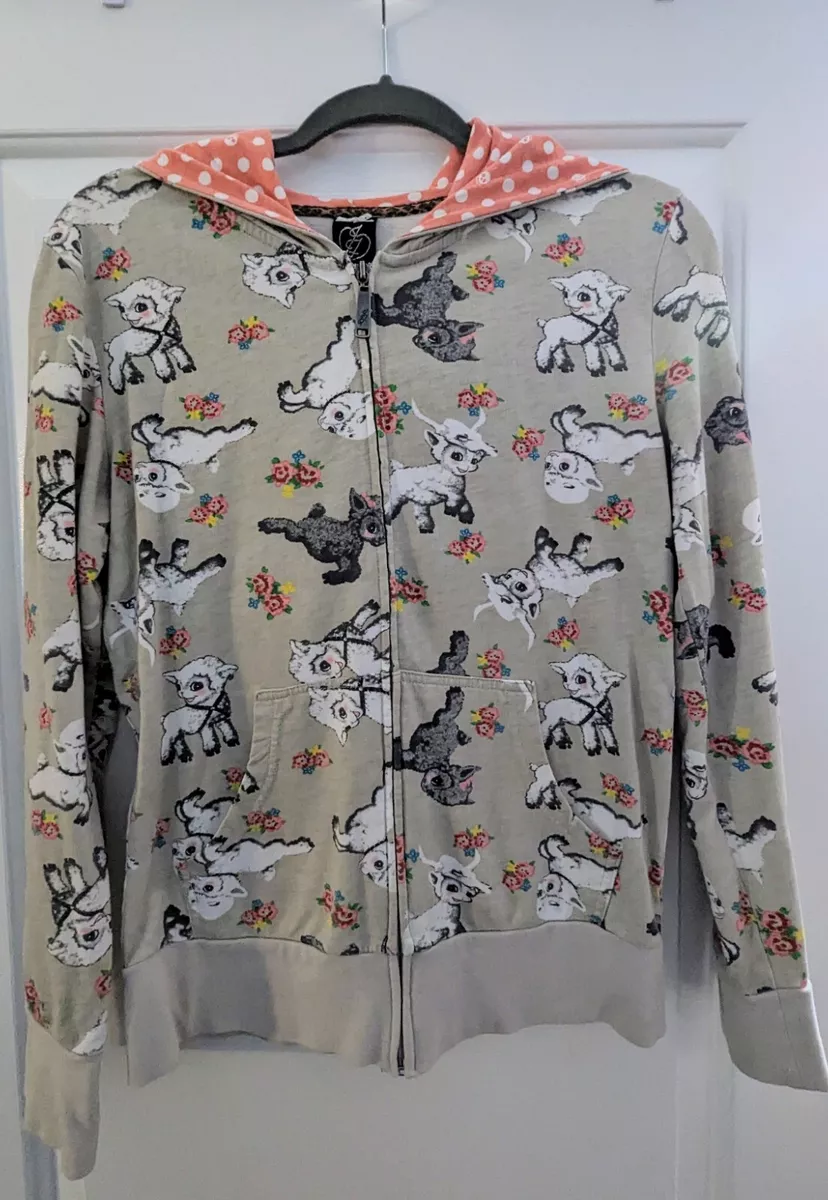 Iron Fist Lamby Sheep Lamb Bondage Mary Had a T Bar Polka Dot Zip Up Hoodie sz M