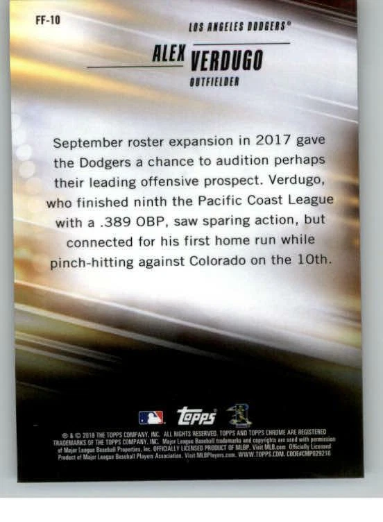 2018 Topps Chrome Freshman Flash Refractors #FF10 Alex Verdugo (ref 129727) - Image 2 of 2