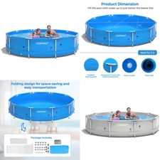 Above Ground Swimming Pool Iron Frame w/ Cover 12 ft. x 30 in. Round Outdoor Pat