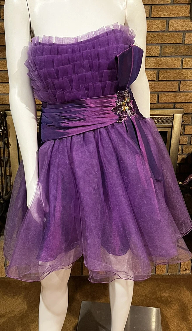 Glam Gurlz Mini Party Dress Purple Tulle Taffeta Fit Flare NWT