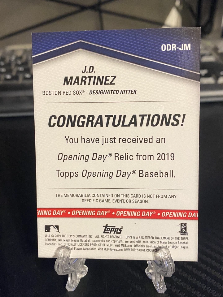 2019 Topps JD Martinez Opening Day Game Used Memorabilia - Image 4 of 4