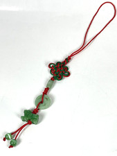 Hand Carved Natural Jade Chinese Zodiac Dog Pendant Knotted CellPhone Car Charm