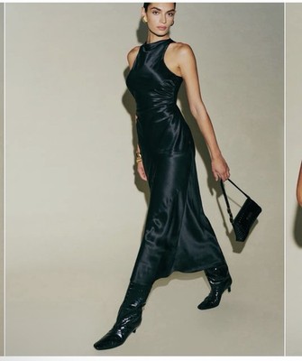 backless black slip dress Black Silk Slip Dress: Cowl Neck Backless Maxi Satin Gown