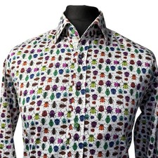 CLAUDIO LUGLI Shirt Mens L (41-42") Long Sleeve White with Beetle Design