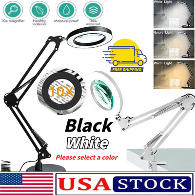 10X Magnifying Glass Desk Light Magnifier LED Lamp Reading Lamp With Base+Clamp