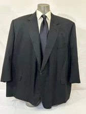 Oxxford Clothers Sz 60R  Black Solid Stripes 2Btn Notch Super 120's Wool Blazer
