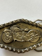Vintage Great American Buckle Company Motorcycle Chain Border Brass Belt Buckle