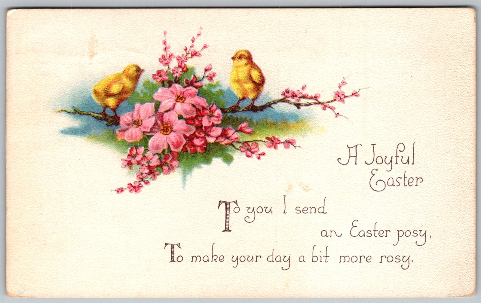 Antique Postcard Easter Chicks and Blossoms Fitchburg, MA 1910s