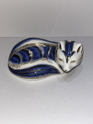 Royal Crown Derby Imari Porzellan Arctic Blue Fox Briefbeschwerer Silber Stopper