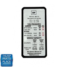 1969-70 Camaro Nova Chevelle Tire Pressure Decal Regular DC0411 Made in the USA