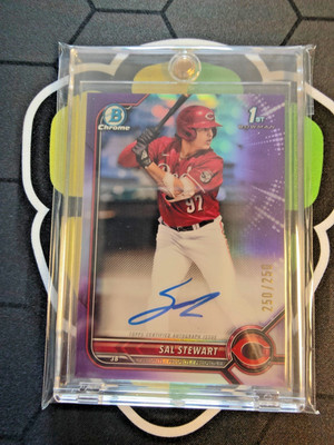 Sal Stewart 2022 Bowman Draft Chrome Prospect Purple Refractor Auto /250 Reds RC