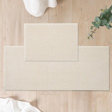 2 PCS Cream Chenille Bathroom Rugs Set 17x24 20x47 Inch NonSlip Washable Mat