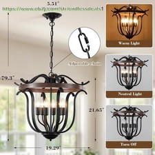 Chandelier 20" for High Ceiling, 6 Light Vintage Cage Pendant Light Fixture,