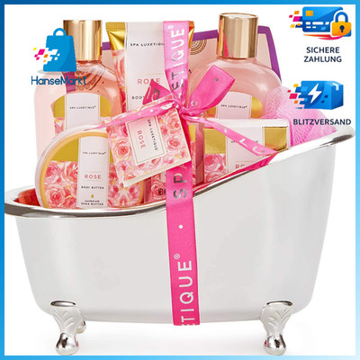 Bade Geschenkset 8tlg Rosenduft Wellness Entspannung für Frauen Deko