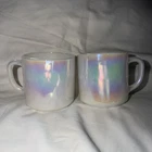 2 Vintage Coffee Mugs Federal Glass Cups Moon Glow Iridescent Aurora Borealis