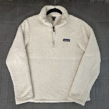 Patagonia Sweater Womens Medium White Sherpa Fleece 1/4 Zip Pullover Preppy EUC