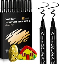 Dual Tip Acrylic Paint Pens Markers, 8 Pack Black Paint Pens for Wood, Canvas, S