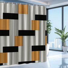 Modern Black and Gold Shower Curtain, Waterproof Fabric Decor