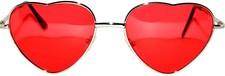 Owl Stylish Heart Shaped Sunglasses Red Tint Lens Metal Frame UV400 Protection