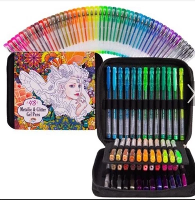 COLORYA 48 Pack Metallic & Glitter Gel Pens With Case
