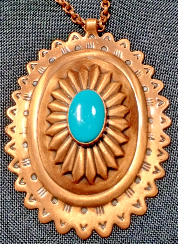 Vintage Solid Copper Turquoise Concho Necklace So… - image 2