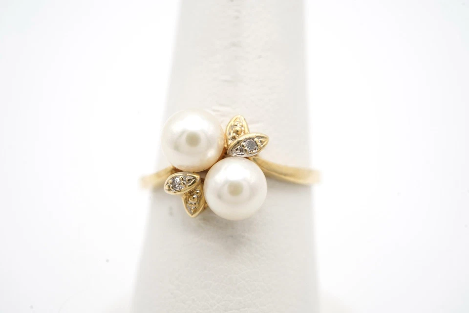 18k Yellow Gold Akoya Pearl & Diamond Gemstone Ring. Size 7. 2.8 Grams - Image 3 of 4