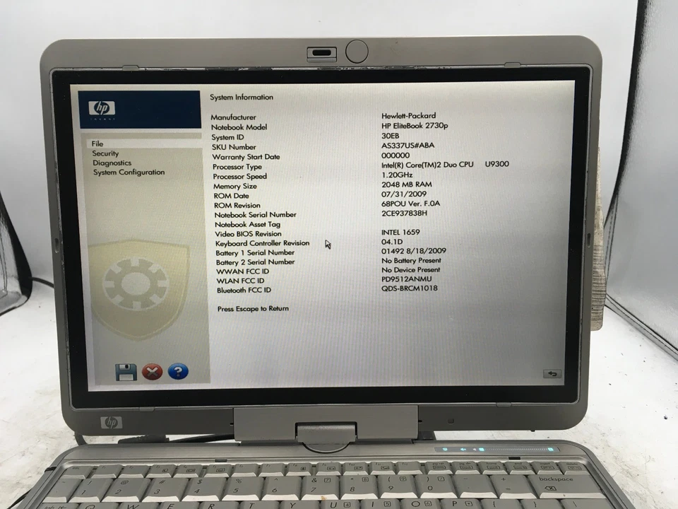 HP ELITEBOOK 2730P - BOOTS TO BIOS - INTEL 2 DUO L9400 - 2GB RAM - READ DESC -BB - Image 2 of 4