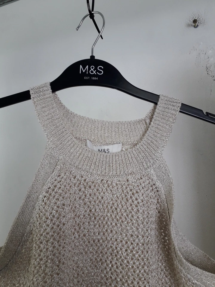 M&S Women's Glitter Knit Halterneck & Midi Skirt 2xPcs Size M Gold NWOT F2 - Image 2 of 4