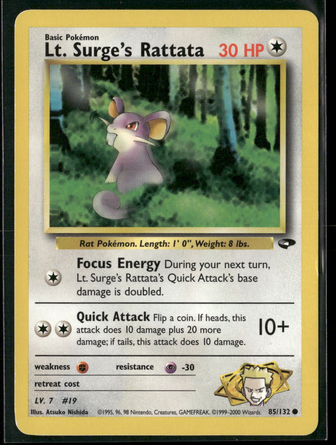 Lt. Surge's Rattata 85/132 Common Gym Challenge Pokemon Lightly Played