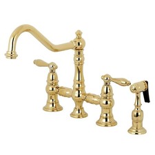 Kingston KS3272ALBS Bridge Kitchen Faucet with Brass Sprayer,Polished Brass