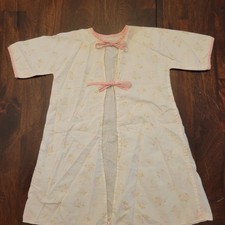 Vintage Infant Gown Dressing Robe Floral Pink Ties 1950s 1960s Cotton