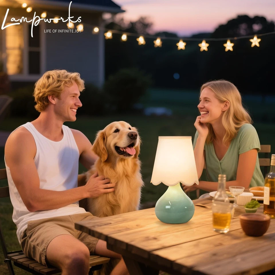 Беспроводная светодиодная настольная лампа 14 дюймов в высоту с диммером, керамическая прикроватная настольная лампа, Recha... - Изображение 3 из 4