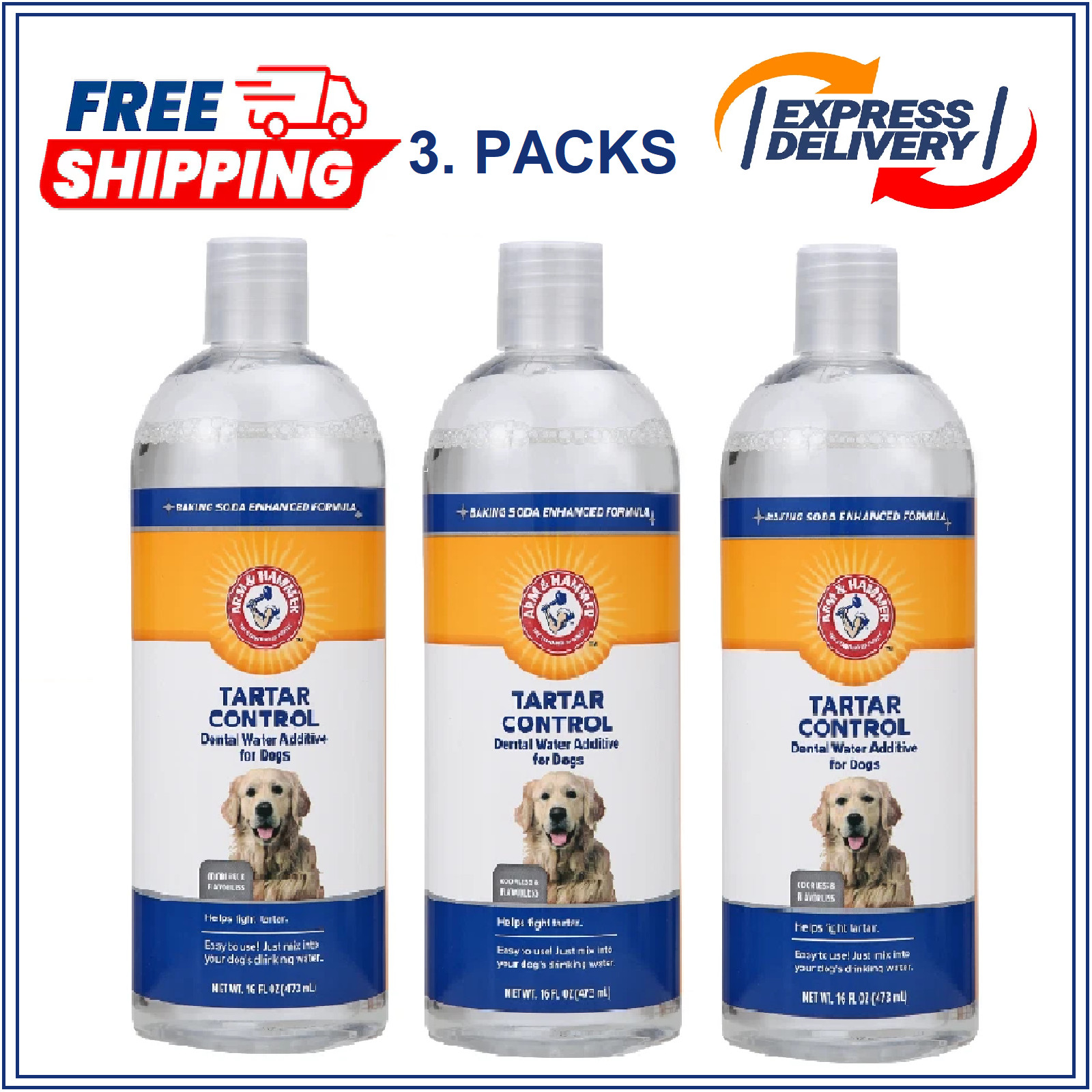 Arm & Hammer Dog Water Additive for Dental Care - Bad Breath 16 Fl Oz 3 PACKS