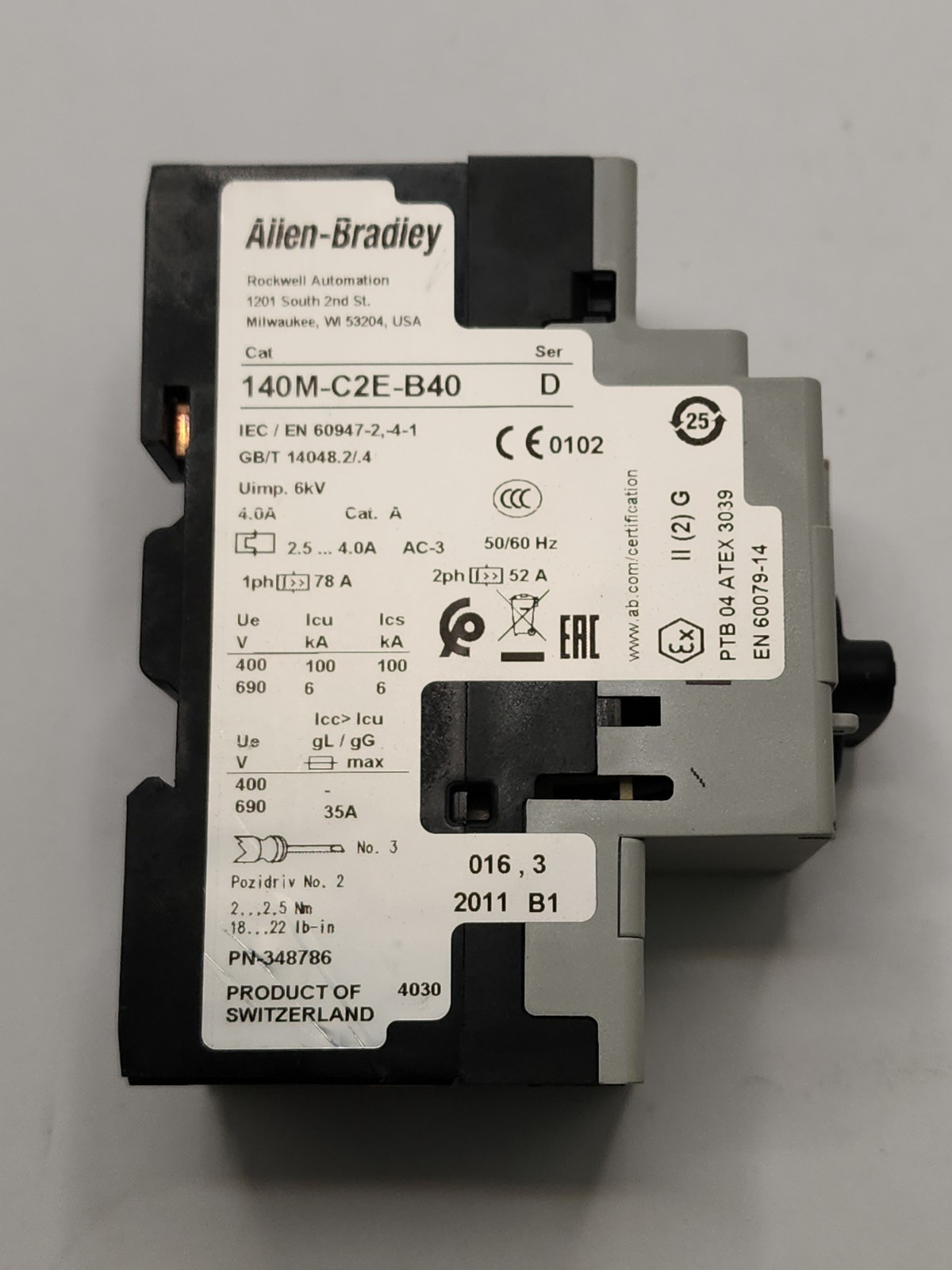 Allen Bradley 140M-C2E-B40 Motor Protector Circuit Breaker