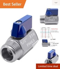 1/2" Mini Ball Valve, 316 Stainless Steel Female x Male NPT Thread Shut-Off V...