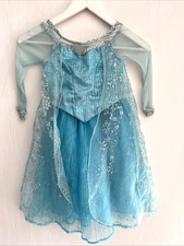 DISNEY PARKS Vtg Frozen Princess Elsa Dress Costume Blue Silver Glitter XS 4-5